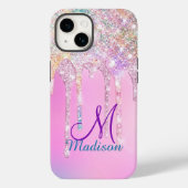 Cute Pink Unicorn Rainbow Glitter Drift monogram Case-Mate iPhone Case (Achterkant)