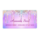 Cute Pink Unicorn Rainbow Glitter Drift monogram Etiket (Voorkant)