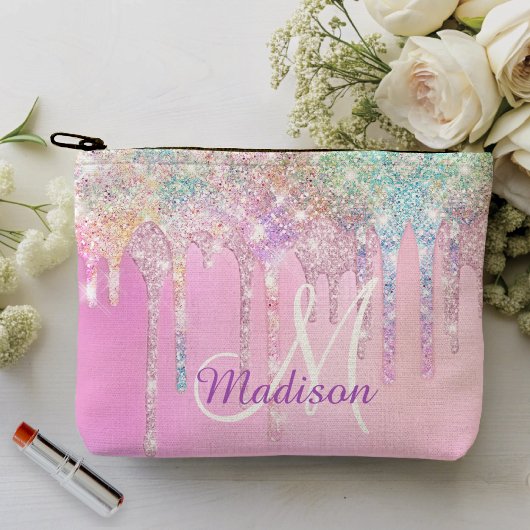 Cute Pink Unicorn Rainbow Glitter Drift monogram Etui