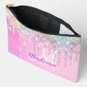 Cute Pink Unicorn Rainbow Glitter Drift monogram Etui (Open)
