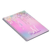 Cute Pink Unicorn Rainbow Glitter Drift monogram Notitieboek (Rechterzijde)