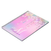 Cute Pink Unicorn Rainbow Glitter Drift monogram Notitieboek (Linkerzijde)