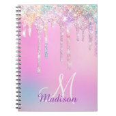 Cute Pink Unicorn Rainbow Glitter Drift monogram Notitieboek (Voorkant)