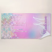 Cute Pink Unicorn Rainbow Glitter Drift monogram Strandlaken (Voorkant)