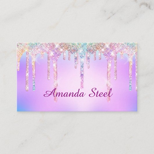 Cute Pink Unicorn Rainbow Glitter Drift monogram Visitekaartje (Voorkant)