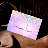 Cute Pink Unicorn Rainbow Glitter Drift monogram Visitekaartje