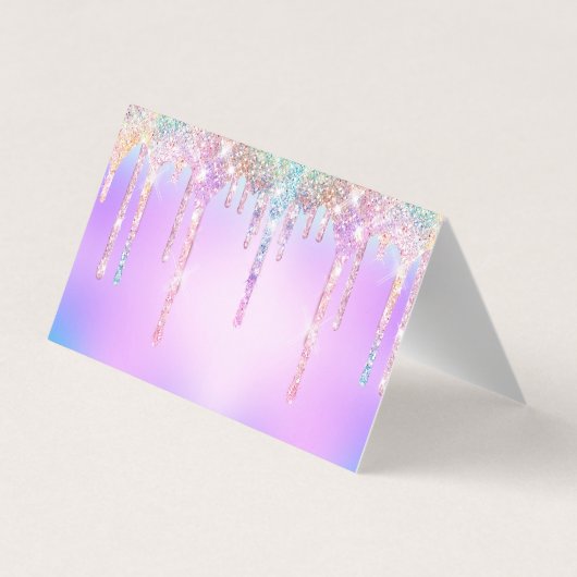 Cute Pink Unicorn Rainbow Glitter Drift monogram Visitekaartje (Achterkant)