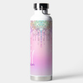 Cute Pink Unicorn Rainbow Glitter Drift monogram Waterfles (Links)