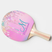 Cute Pink Unicorn Rainbow Glitter Drivers pingpong Tafeltennisbatje (Zijkant)