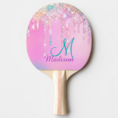 Cute Pink Unicorn Rainbow Glitter Drivers pingpong Tafeltennisbatje (Voorkant)
