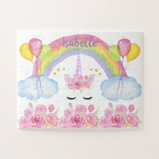 Cute Pink Unicorn Rainbow Glitter Hearts Legpuzzel (Horizontaal)