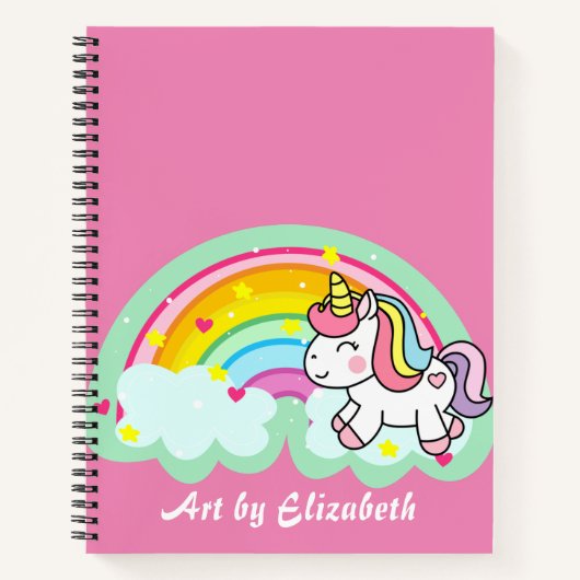 Cute Pink Unicorn Rainbow Name Sketch Notitieboek (Voorkant)