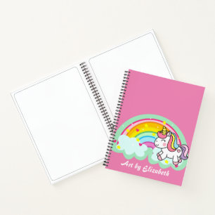 Cute Pink Unicorn Rainbow Name Sketch Notitieboek