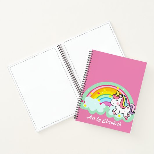 Cute Pink Unicorn Rainbow Name Sketch Notitieboek (Binnen)