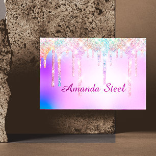 Cute Pink Unicorn Regenbooglitter Monogram B Magnetisch Visitekaartje