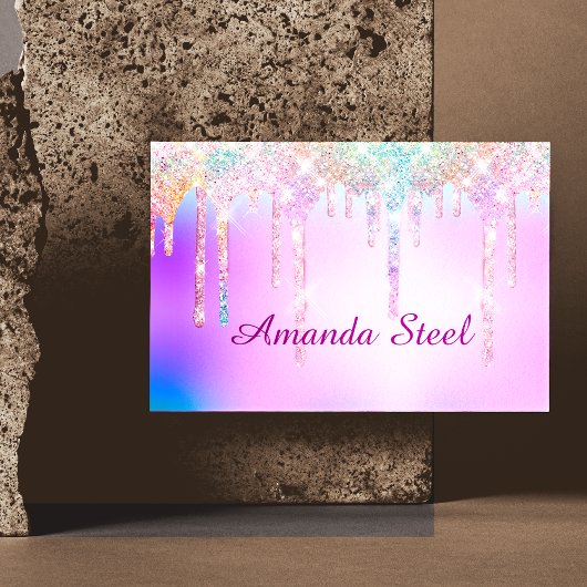 Cute Pink Unicorn Regenbooglitter Monogram B Magnetisch Visitekaartje