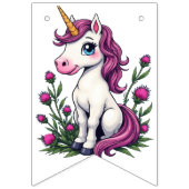 Cute Pink Unicorn Seated Amongst Scottish Thistles Vlaggetjes (Tweede vlag)