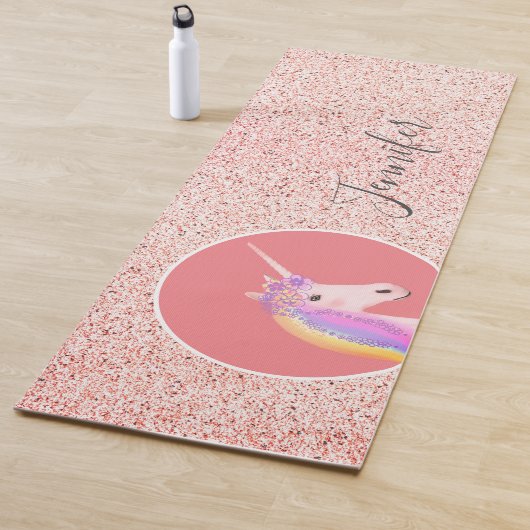 Cute Pink Unicorn Speckles Gepersonaliseerd Yogamat (In situ)