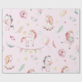 Cute Pink Unicorns Boho Floral Baby shower Cadeaupapier (Vlak)