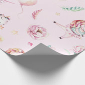 Cute Pink Unicorns Boho Floral Baby shower Cadeaupapier (Hoek)