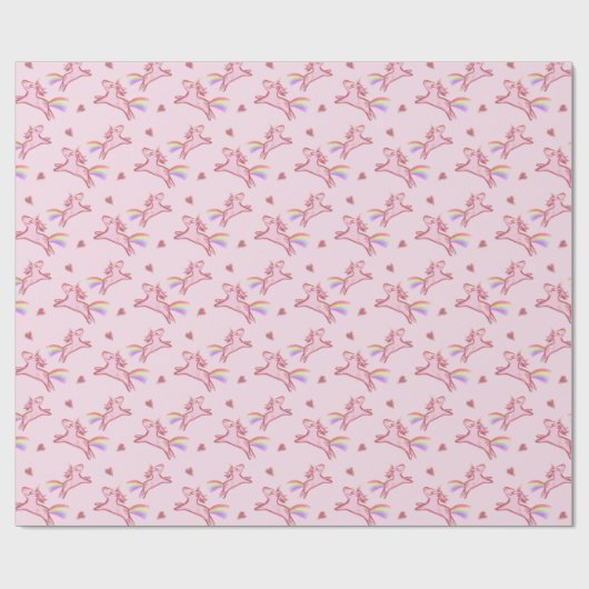 Cute Pink Unicorns & Hearts Doodles Pattern Cadeaupapier (Vlak)