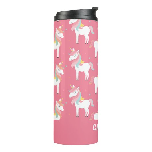 Cute Pink Unicorns Personalized Thermosbeker (Gedraaid links)