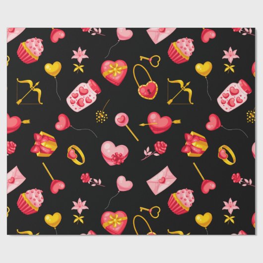 Cute Pink Valentijn Pattern Cadeaupapier (Vlak)