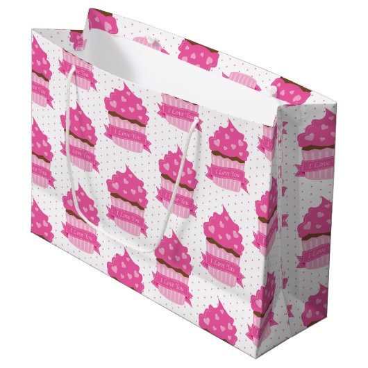 CUTE PINK VALENTIJNSDAG CUPCAKES GROOT CADEAUZAKJE (Voorkant Gekanteld)