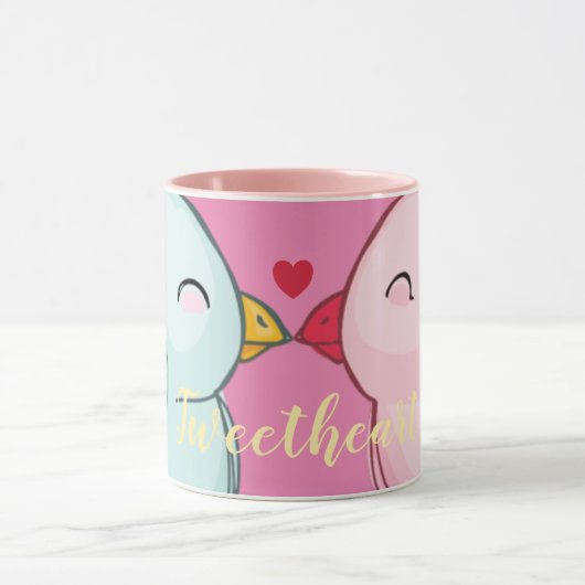 Cute Pink Valentijnsdag Tortelduifjes Mok (Midden)