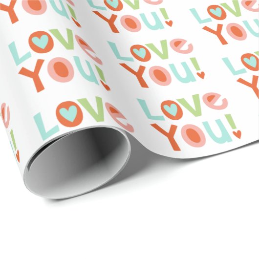 Cute Pink Valentines Day Love You Typography Cadeaupapier (Rol Hoek)