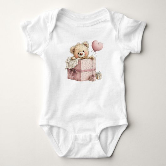 CUTE PINK VALENTINES DAY TEDDY BEAR ROMPER (Voorkant)