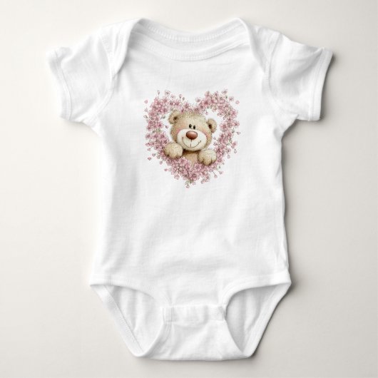 CUTE PINK VALENTINES DAY TEDDY BEAR ROMPER (Voorkant)