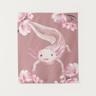 Cute Pink Watercolor Axolotl Tapestry Home Decor Wandkleed