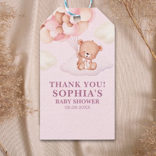 Cute Pink Watercolor Bear Baby Shower Girl Cadeaulabel