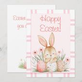 Cute Pink Watercolor Bunny and Easter Eggs Feestdagenkaart (Voorkant / Achterkant)