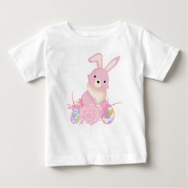 CUTE PINK WATERCOLOR EASTER BUNNY WITH EGGS