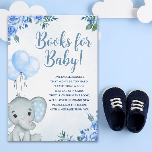 Cute Pink Watercolor Elephant, Baby Shower Boy Informatiekaartje