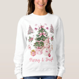 Cute Pink Watercolor Merry And Bright Christmas Trui
