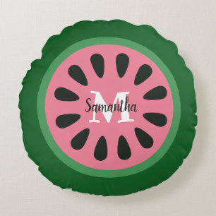 Cute Pink Watermelon Monogram Rond Kussen