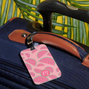 Cute Pink Watermelon Pattern Monogram Bagagelabel
