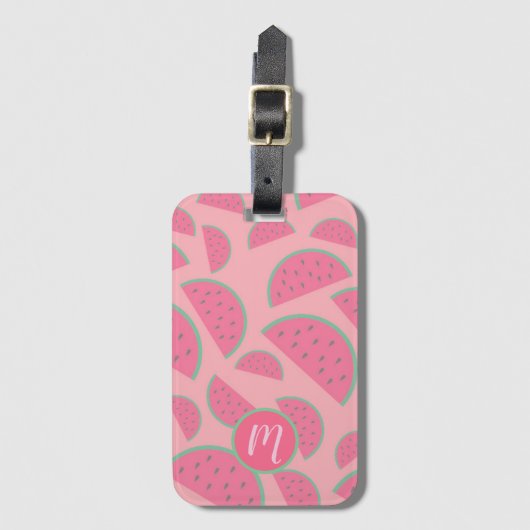 Cute Pink Watermelon Pattern Monogram Bagagelabel (Voorkant (verticaal))