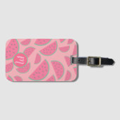 Cute Pink Watermelon Pattern Monogram Bagagelabel (Voorkant (horizontaal))