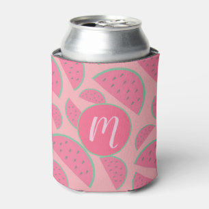 Cute Pink Watermelon Pattern Monogram Blikjeskoeler