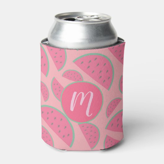 Cute Pink Watermelon Pattern Monogram Blikjeskoeler (Blikje Voorkant)