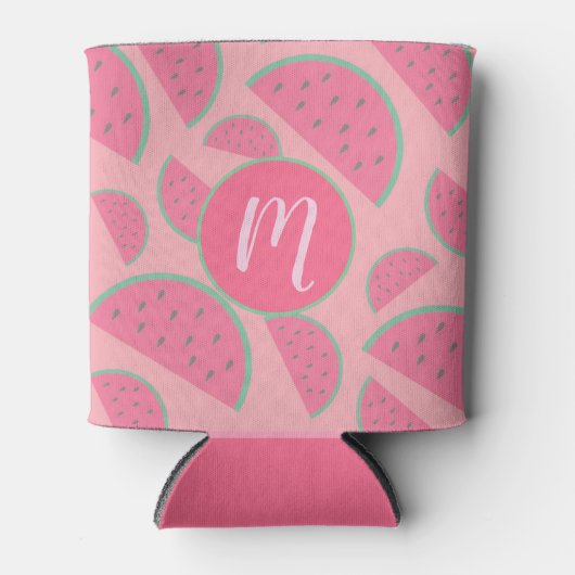 Cute Pink Watermelon Pattern Monogram Blikjeskoeler (Voorkant)