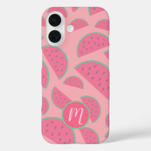 Cute Pink Watermelon Pattern Monogram iPhone 16 Hoesje