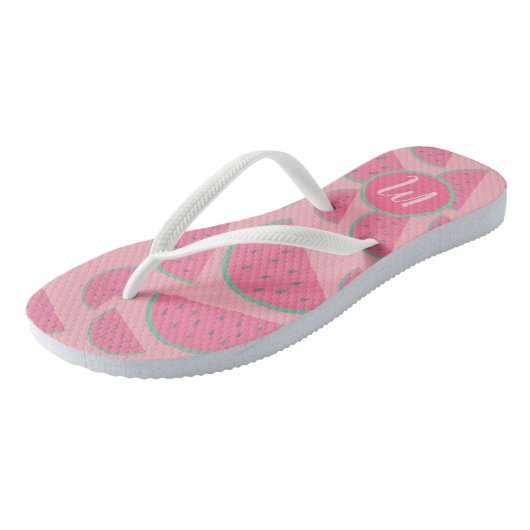 Cute Pink Watermelon Pattern Monogram Teenslippers (Schuin)
