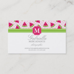 Cute Pink Watermelon Polka Dots Chevron Monogram Visitekaartje