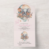 Cute Pink Waterverf Air Ballon Elephant Baby Sho All In One Uitnodiging (Binnen)