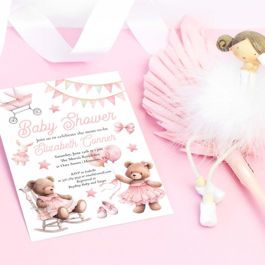 Cute Pink Waterverf Baby Girl Shower Kaart